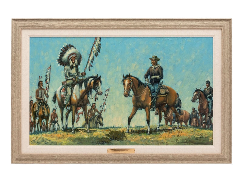 August (Curley) Lenox (American, 1908-1986) Extermination by Military Order: August (Curley) Lenox (American, 1908-1986) Extermination by Military Order oil/acrylic 39 x 23 inches. This lot is located in Denver. Property from the Collection of a Missouri Company