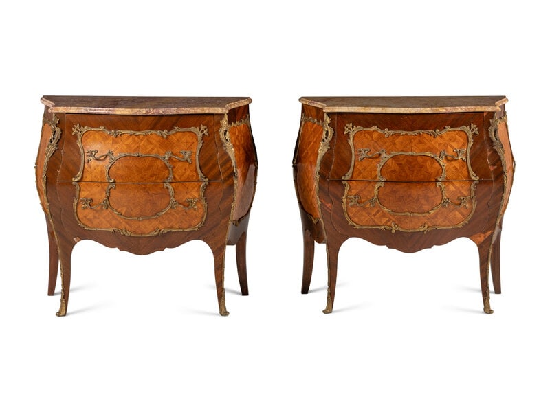 A Pair of Louis XV Style Gilt Bronze Mounted Parquetry Commodes (1 of 2)