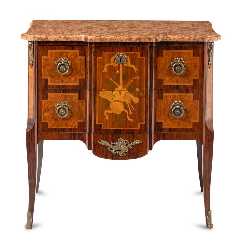 A Louis XV/XVI Transitional Style Marquetry Marble-Top Commode (1 of 15)