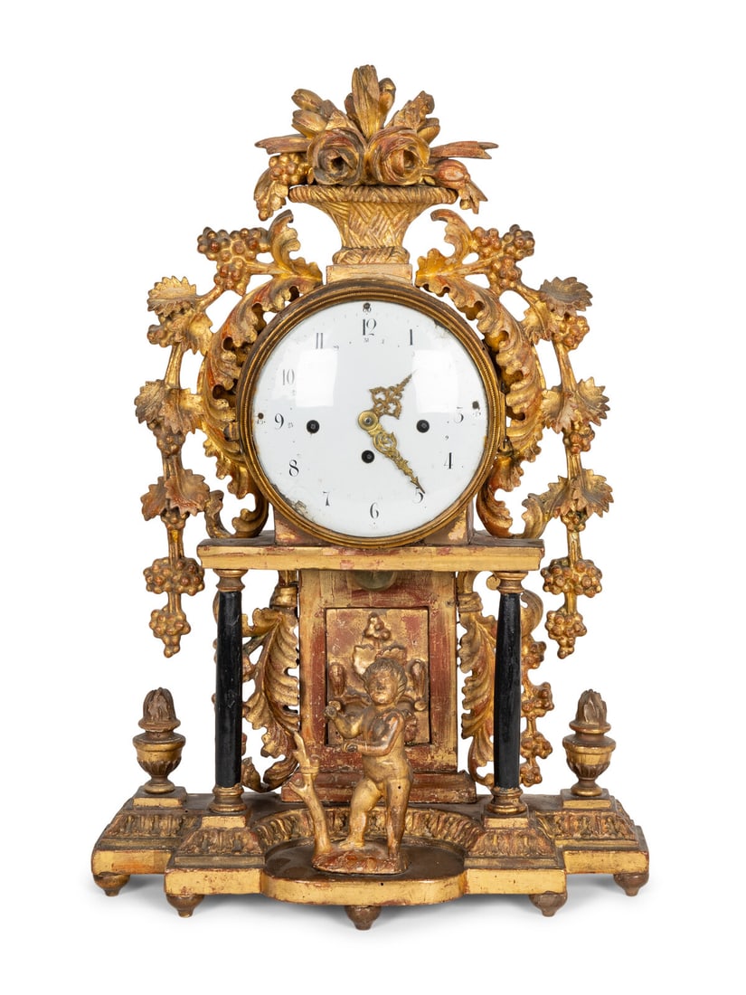 An Austrian Carved Giltwood Mantel Clock (1 of 13)