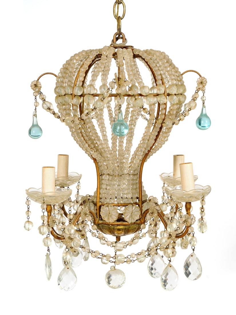 A Continental Beaded Montgolfiere Chandelier: A Continental Beaded Montgolfiere Chandelier Mid 20th Century Height 20 inches. Property from the Personal Collection of Carol Ann Blumenthal Klotz, Atlanta, Georgia