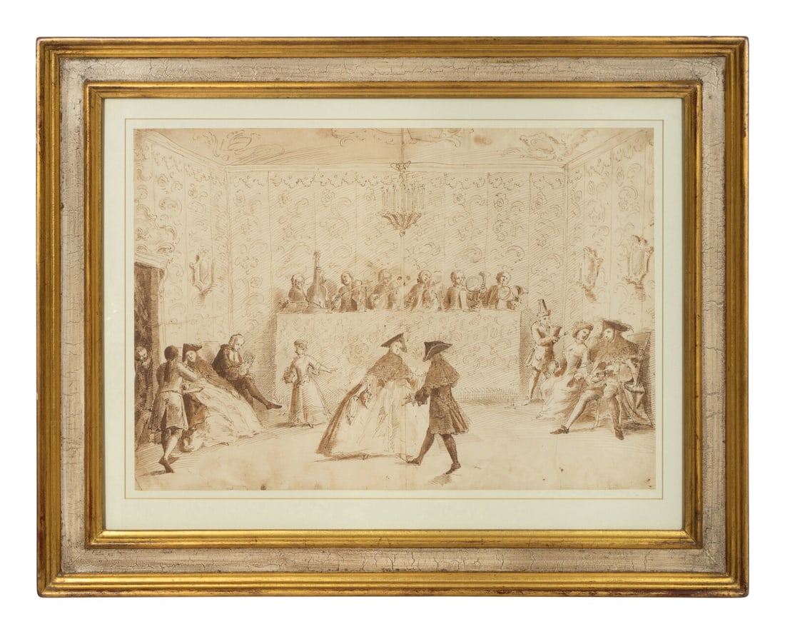 Manner of Pietro Longhi, Masked Ball: Manner of Pietro Longhi Masked Ball chromolithograph 12 1/2 x 18 inches. Property from the Personal Collection of Carol Ann Blumenthal Klotz, Atlanta, Georgia