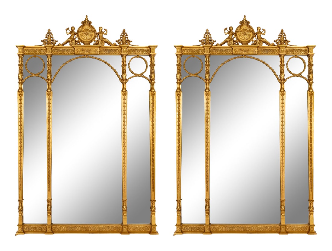 A Pair of Massive Friedman Brothers Adam Style Giltwood Overmantel Mirrors (1 of 4)