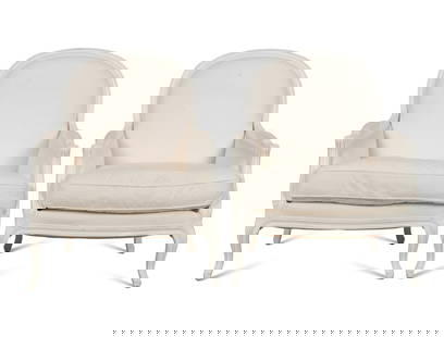 A Pair of Louis XV Style White-Painted Bergères: A Pair of Louis XV Style White-Painted Bergères 20th Century Height 39 1/2 x width 33 x depth 31 inches. Seat height 18 inches. Property from the Collection of Raphael Yakoby, New York This lot i