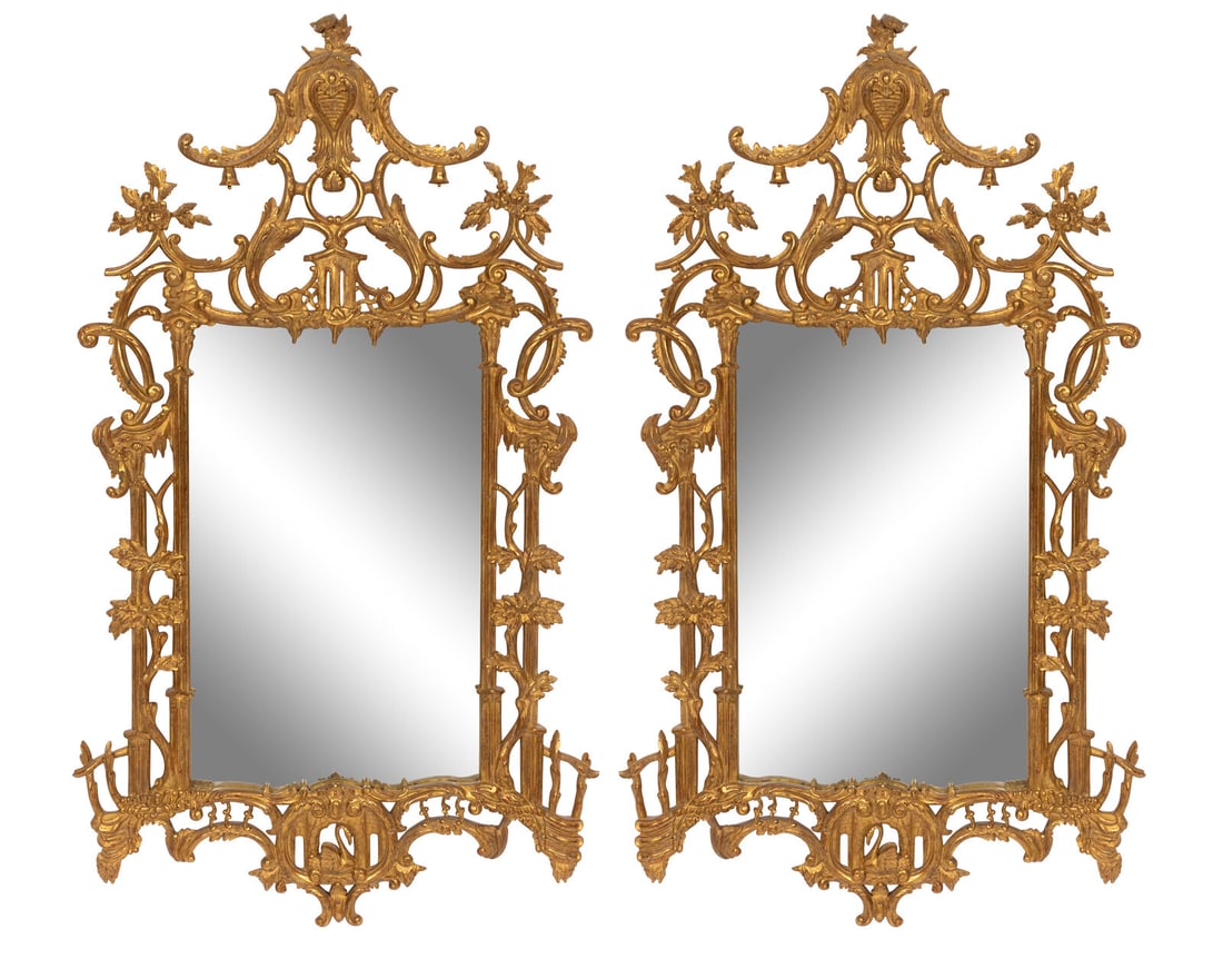 A Pair of Chinese Chippendale Style Faux Bois Giltwood Mirrors (1 of 10)