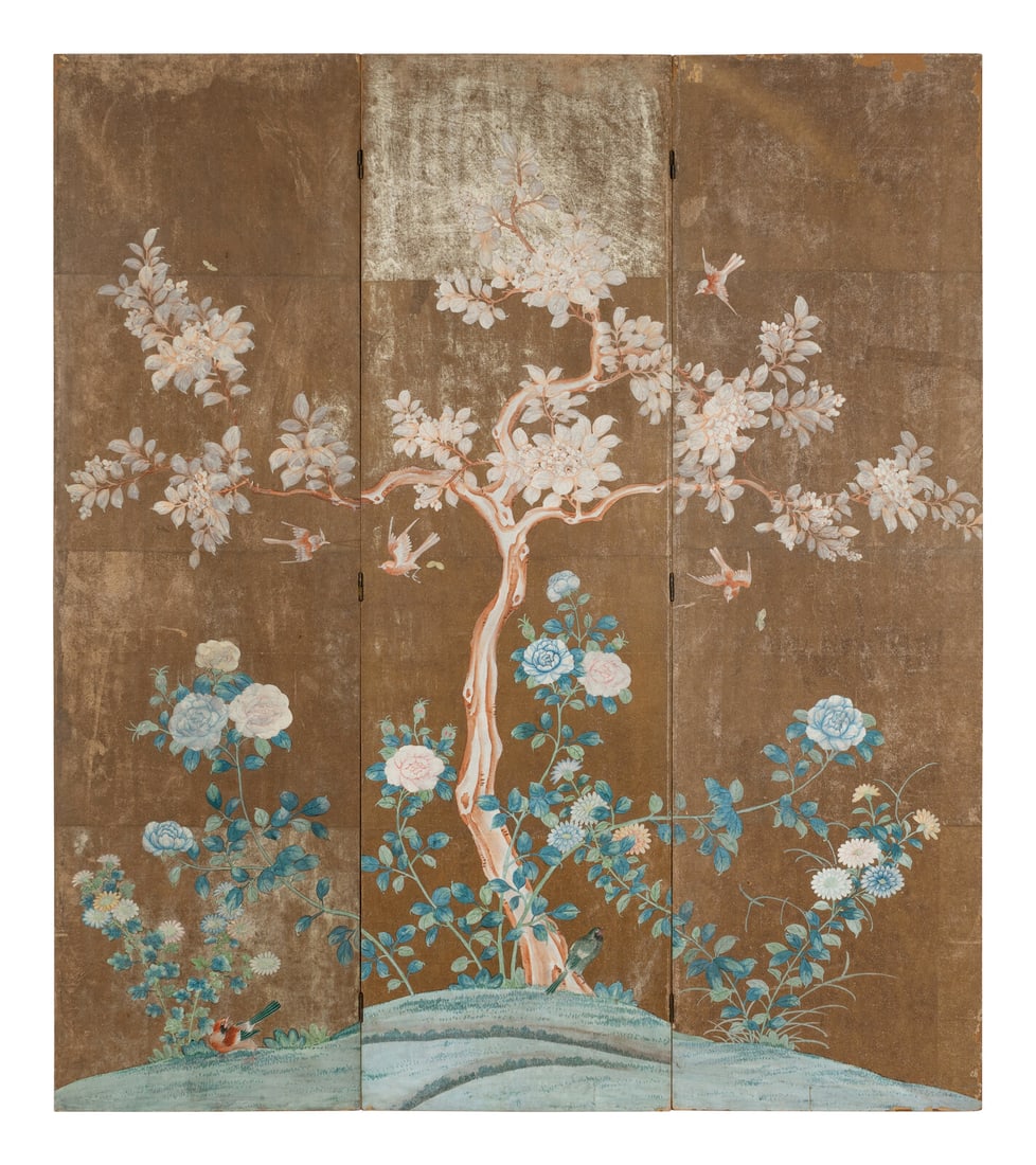 A Chinese Export Hand-Painted Wallpaper Screen (1 of 3)