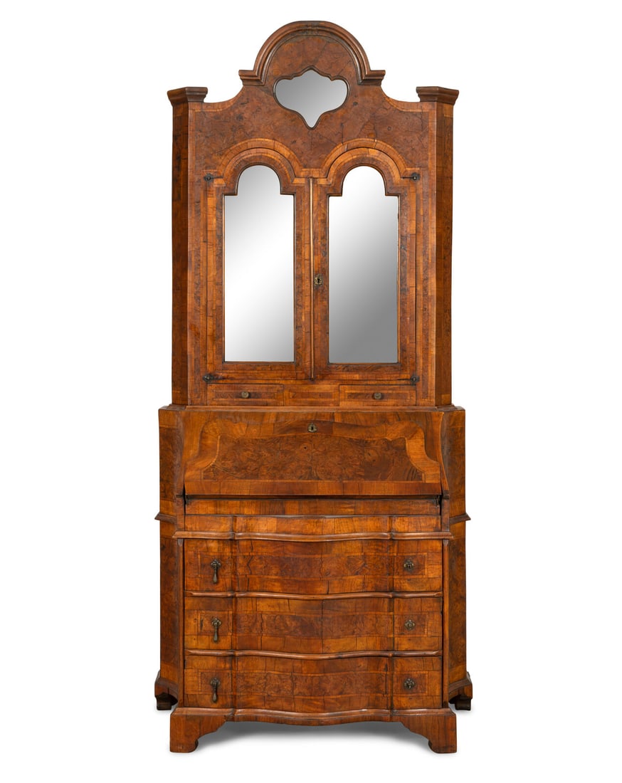 A Continental Burl Walnut Parquetry Bureau Bookcase (1 of 3)
