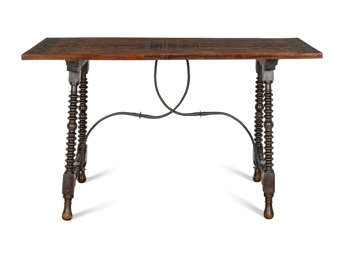 A Spanish Baroque Walnut Line-Inlaid Trestle Table (1 of 3)