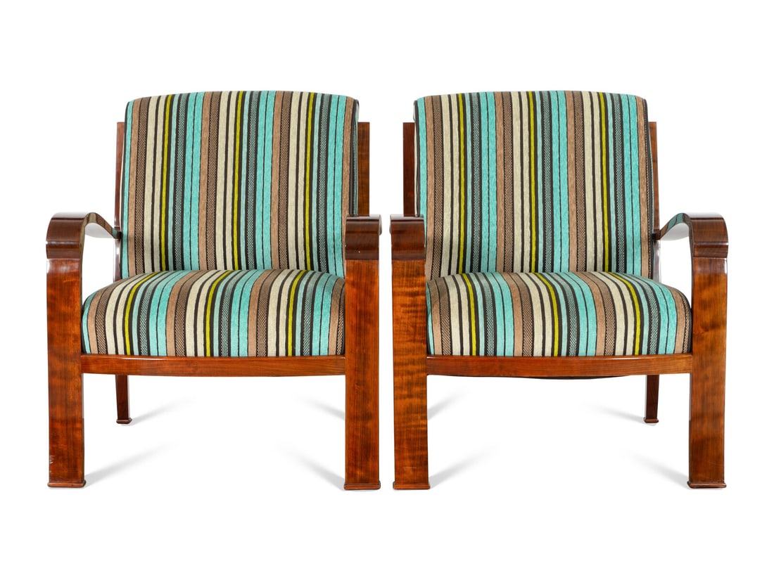 A Pair of Art Deco Style Walnut Armchairs (1 of 2)