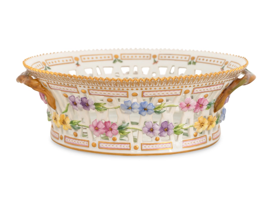 A Royal Copenhagen Flora Danica Oval Reticulated Fruit Basket (1 of 3)