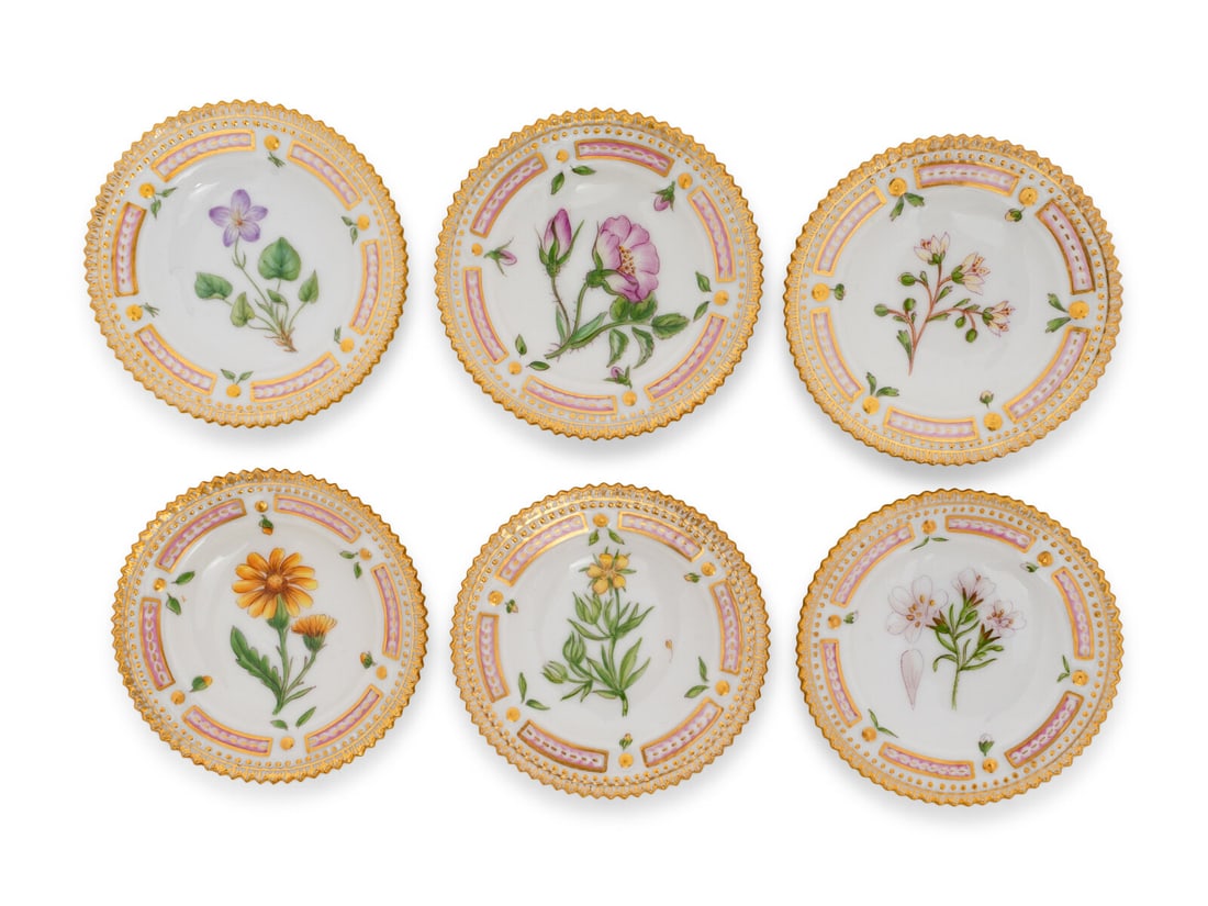 A Set of Six Royal Copenhagen Flora Danica Butter Pats (1 of 2)