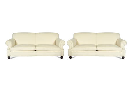 A Pair of Ralph Lauren Two-Cushion Ivory Chenille-Upholstered Sofas: A Pair of Ralph Lauren Two-Cushion Ivory Chenille-Upholstered Sofas 21st Century Height 34 x width 85 x depth 42 inches. Property from the Collection of Raphael Yakoby, New York This lot is located in