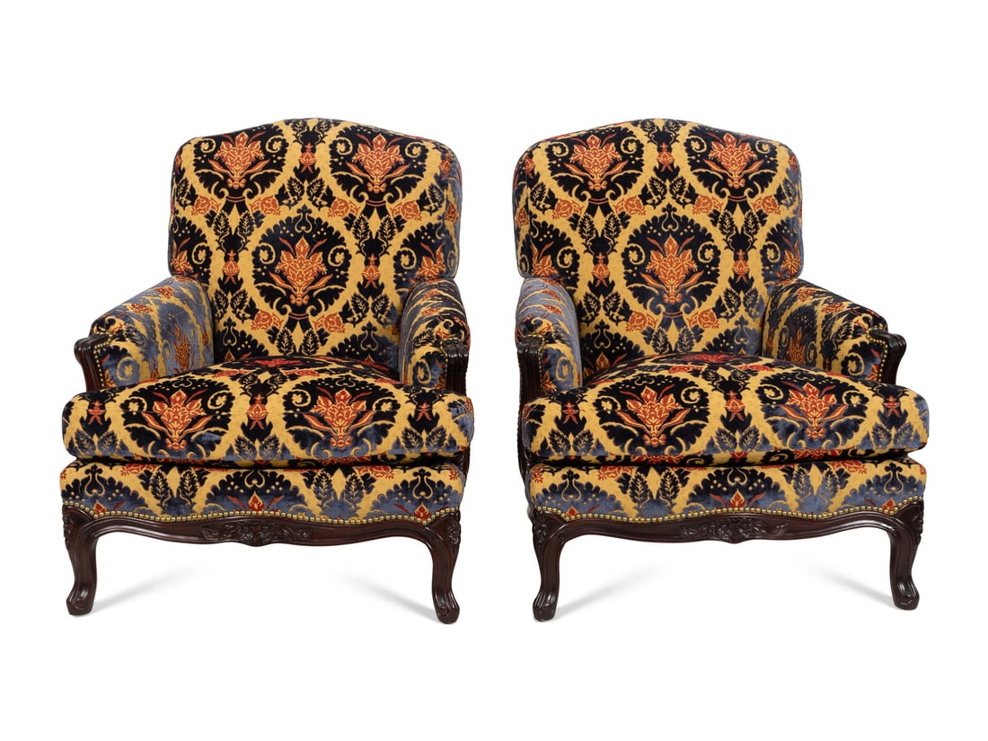 A Pair of Ralph Lauren Louis XV Style Mahogany Bergères with Custom Upholstery (1 of 11)
