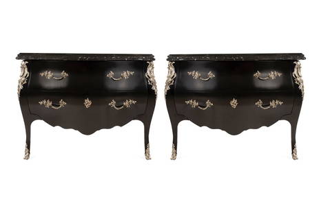 A Pair of Ralph Lauren Silvered Bronze-Mounted Marble-Top Ebonized Commodes: A Pair of Ralph Lauren Silvered Bronze-Mounted Marble-Top Ebonized Commodes Late 20th/21st Century Height 34 x width 48 x height 20 inches. (2 items) Property from the Collection of Raphael Yakoby, Ne