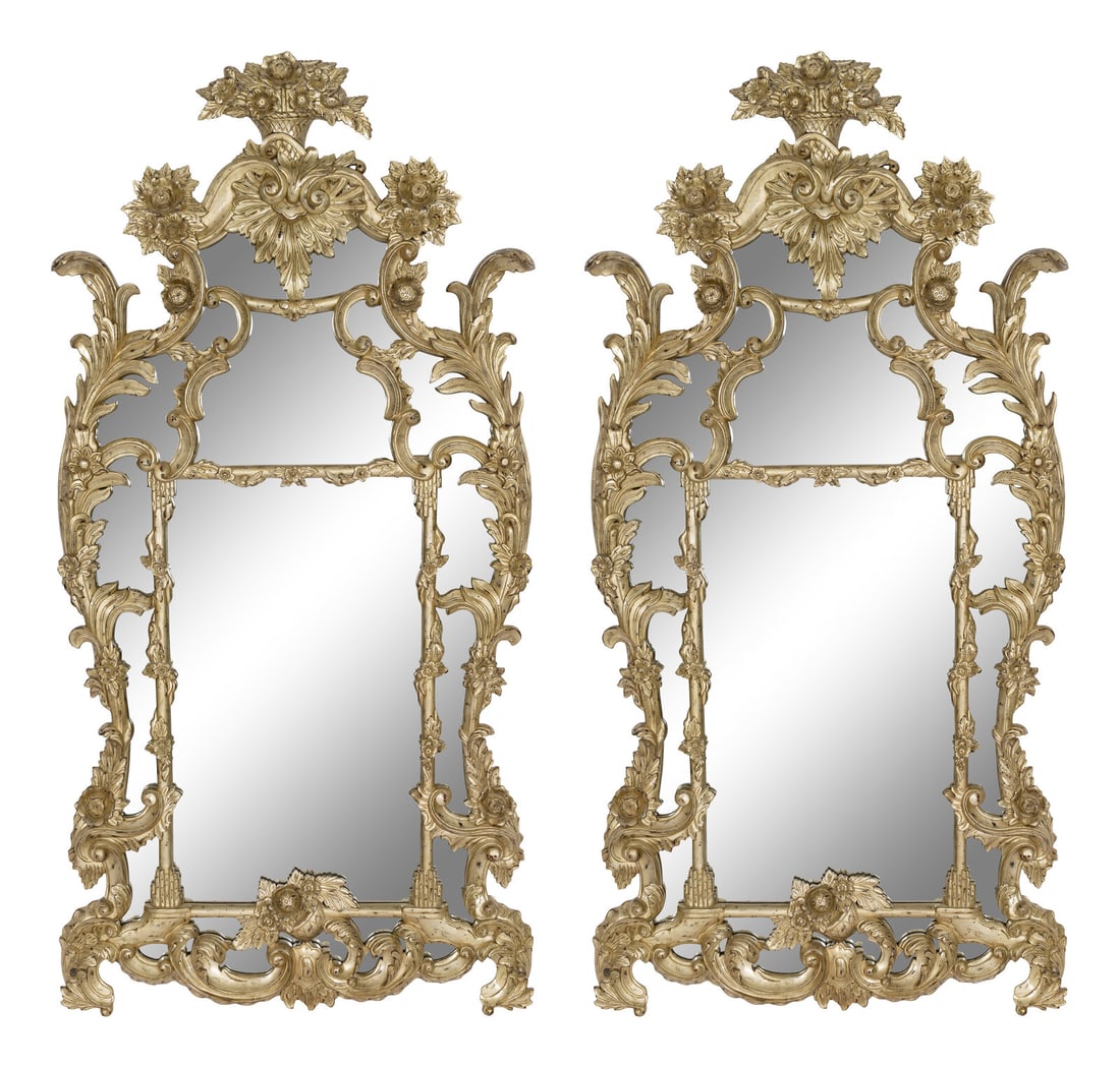 A Pair of Large Ralph Lauren Louis XV Style Silvered Parclose Overmantel Mirrors (1 of 4)