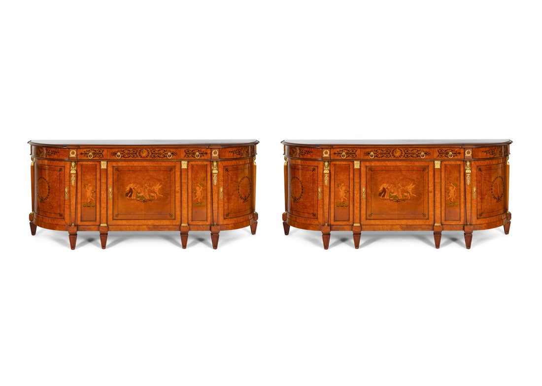 A Pair of Large Empire Style Gilt Bronze-Mounted Marquetry Console Cabinets (1 of 13)