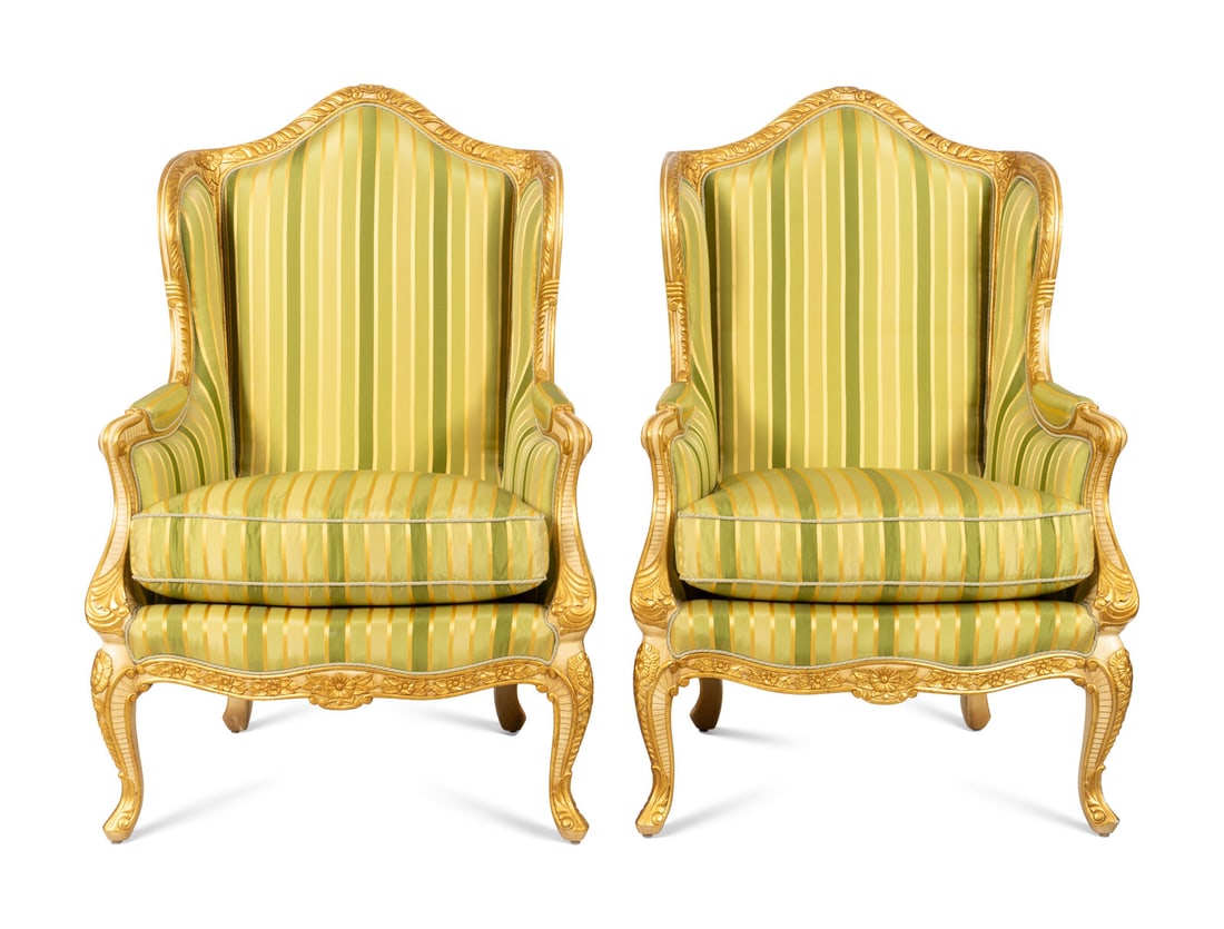 A Pair of E.J. Victor Louis XV Style Painted Bergères with Scalamandré Upholstery (1 of 11)