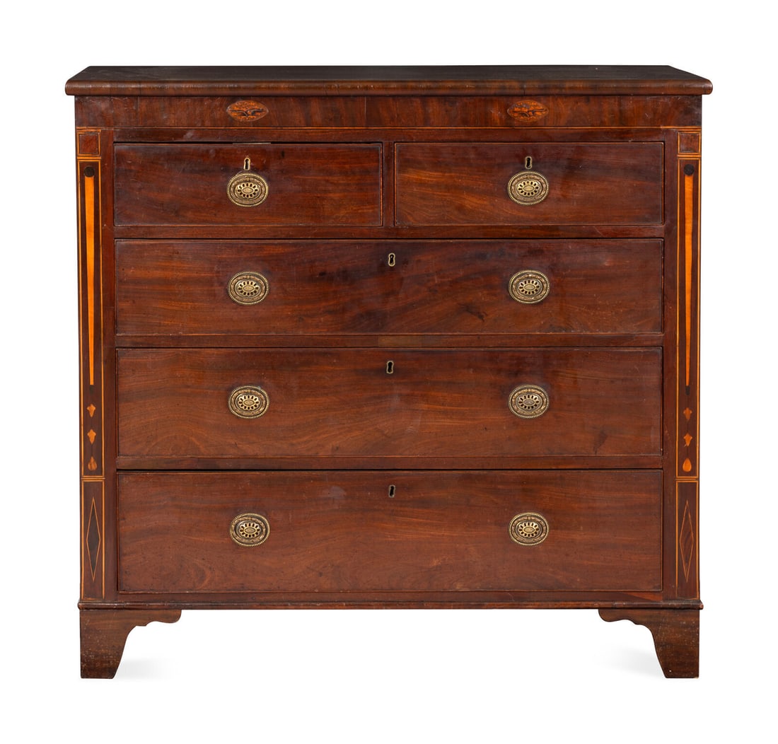 A George III Mahogany Bureau Chest: A George III Mahogany Bureau Chest England, 19th Century Height 43 3/4 x width 46 1/2 x depth 20 1/2 inches. This lot is located in Palm Beach.