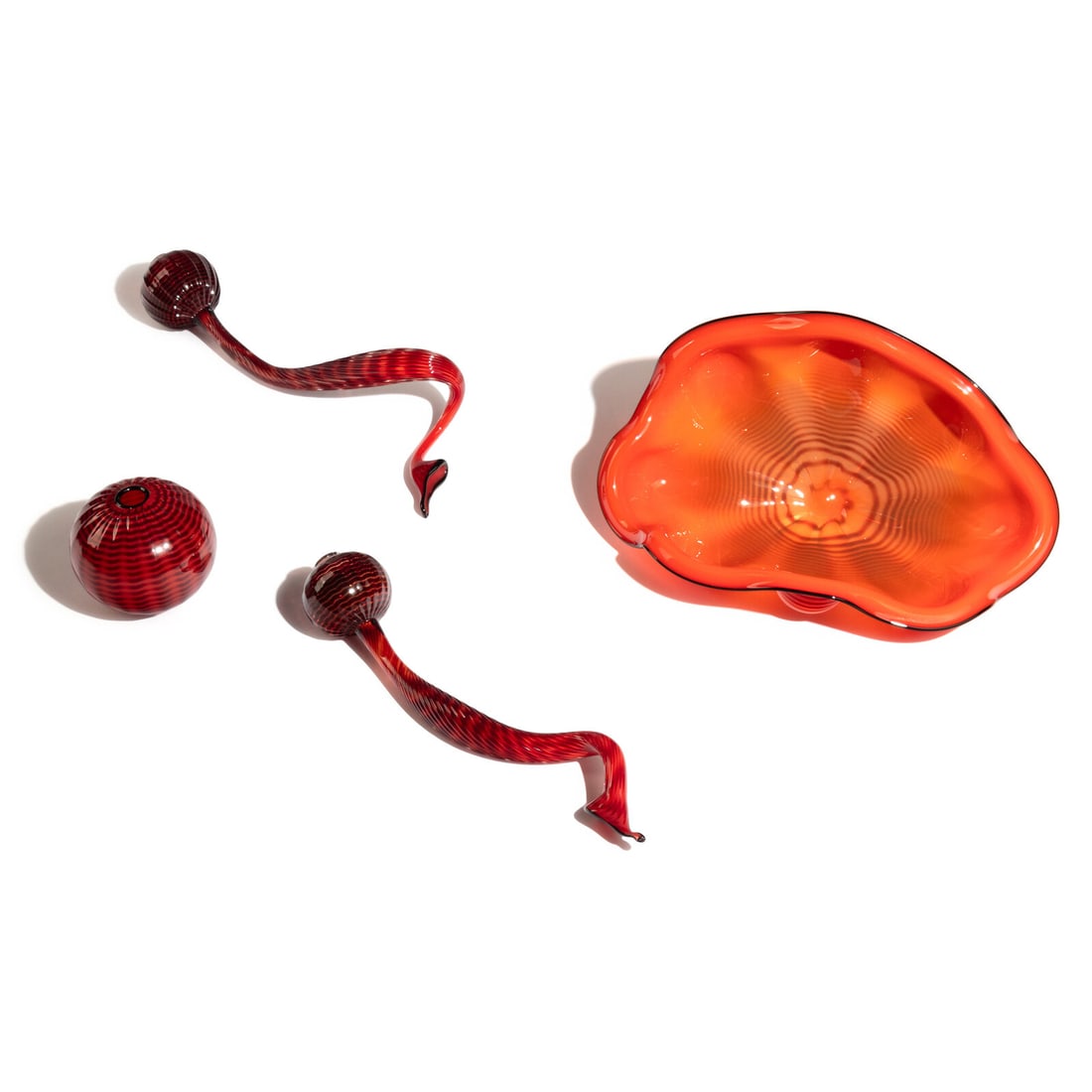 Dale Chihuly (American, b. 1941) Four-piece set of Red Sea forms (1 of 4)