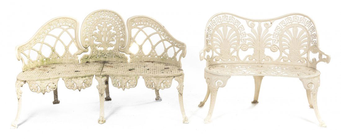 A Suite of Aluminum Garden Furniture, Width of fi: A Suite of Aluminum Garden Furniture, comprising two settees, five side chairs and two tables. Width of first 22 inches. Property from the Dr. Myrna Salud Living Trust, Marion, Indiana