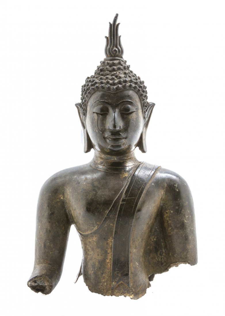 A Southeast Asian Bronze Figure of Buddha, Height: A Southeast Asian Bronze Figure of Buddha, having articulated hair and ushnisha. Height 9 1/4 inches. Property from the Elizabeth Price Welch Legacy Collection, Chicago, Illinois
