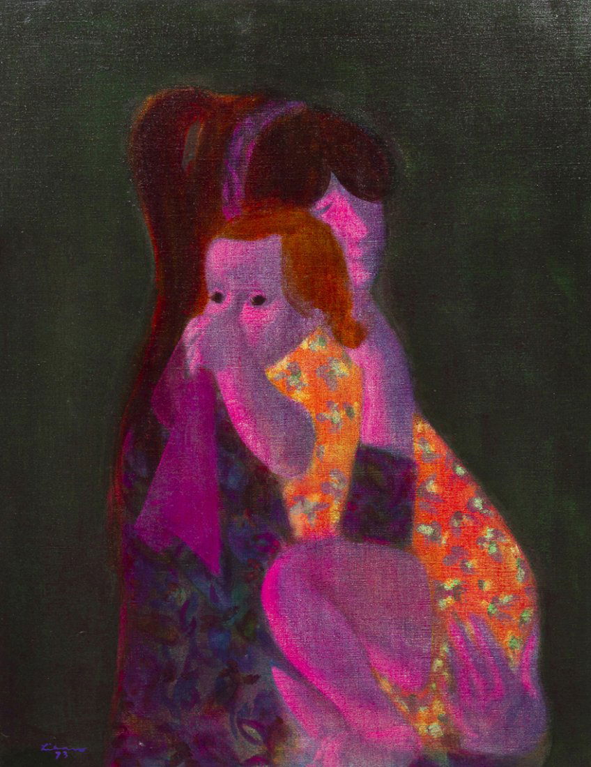 Gustav Likan, (Croatian, b. 1912), Mother and Chi: Gustav Likan (Croatian, b. 1912) Mother and Child, 1973 oil on canvas signed Likan and dated (lower left) 36 x 28 inches. Provenance: Merrill Chase Galleries, Chicago, Illinois