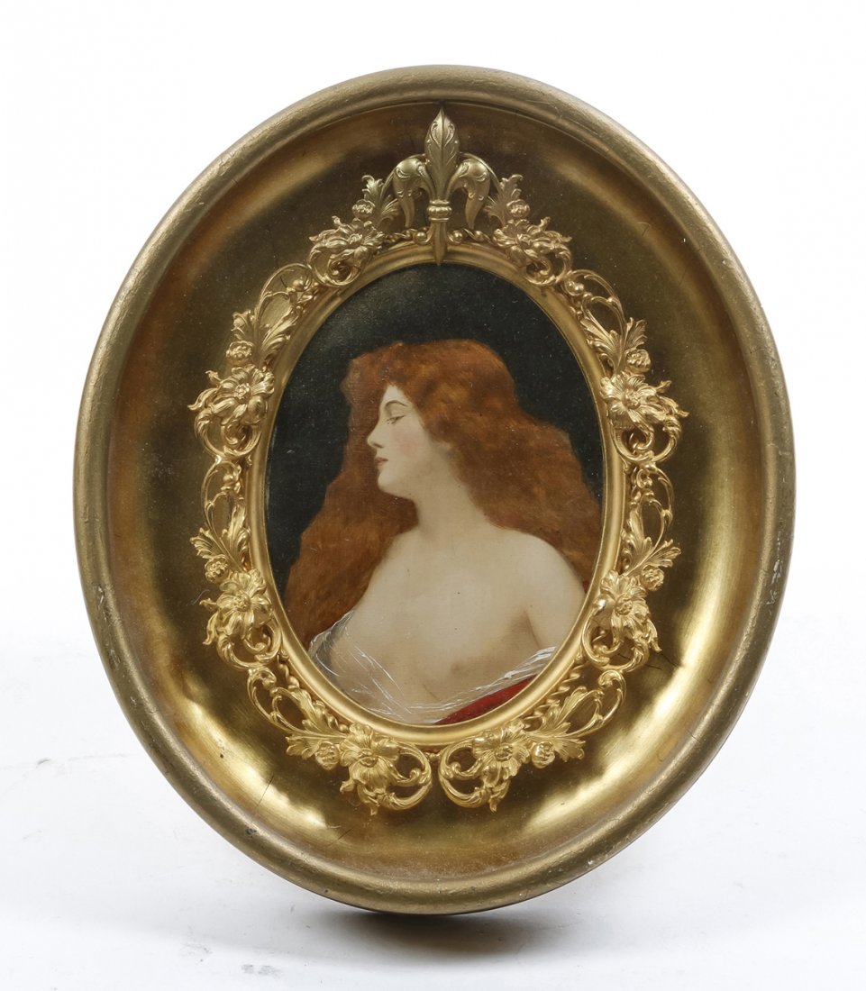 Continental School, (19th century), Portrait of a: Continental School (19th century) Portrait of a Lady oil on board 4 3/4 x 2 5/8 inches. Property from the Collection of Fred L. Drucker, Chicago, Illinois