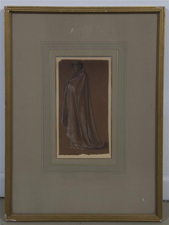 Manner of James Abbott McNeill Whistler, (America: Manner of James Abbott McNeill Whistler (American, 1834-1903) Portrait of a Man in a Cape pastel and chalk on paper 10 x 5 1/4 inches.
