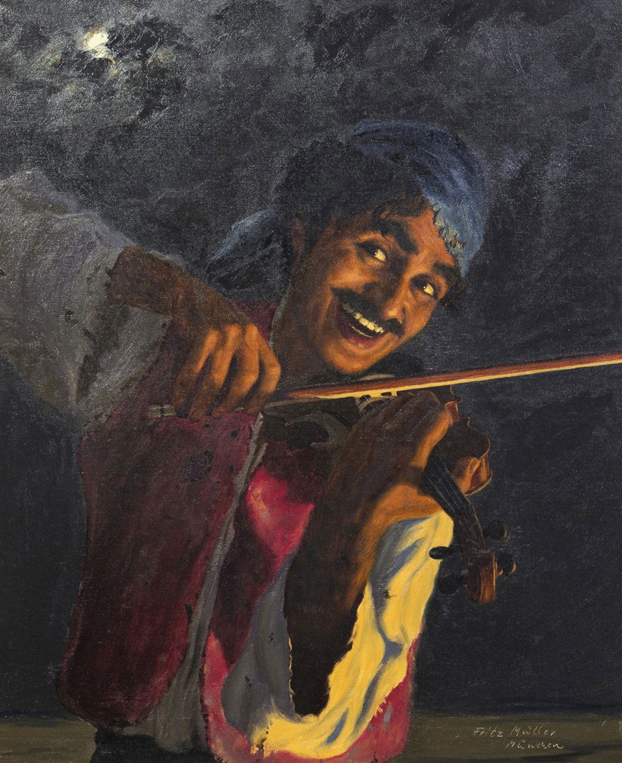 Fritz Muller, (German, b. 1897), Violinist: Fritz Muller (German, b. 1897) Violinist oil on canvas signed Fritz Muller (lower right) 23 3/4 x 19 3/4 inches.