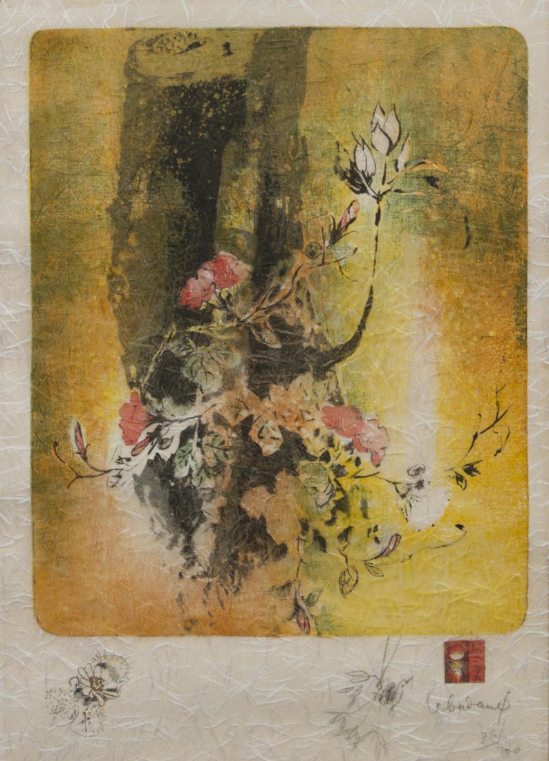 Le Ba Dang, (Vietnamese, b. 1922), Flowering Bran: Le Ba Dang (Vietnamese, b. 1922) Flowering Branches lithograph numbered 36/200, signed (lower right) 27 5/8 x 19 5/8 visible. Property from the Dr. Myrna Salud Living Trust, Marion, Indiana