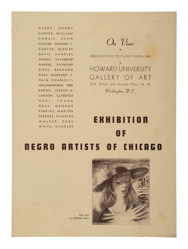 [ART] MacLeish, Norman. Exhibition of Negro Artists of Chicago. Washington: Howard University, 1941.: [ART] MacLeish, Norman. Exhibition of Negro Artists of Chicago. Washington: Howard University, 1941. Washington, DC: Howard University Gallery of Art, 1941. 4pp., 8 x 11 in. Exhibition brochure listi