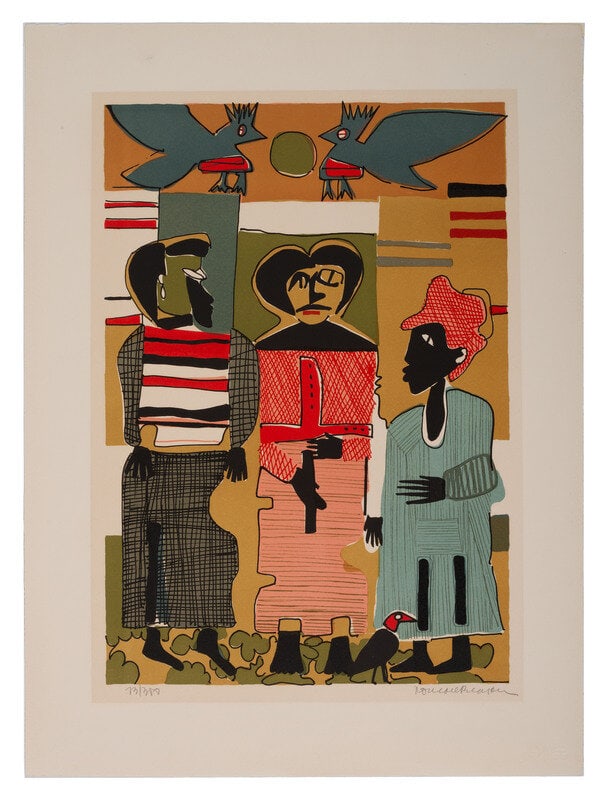 BEARDEN, Romare (1911-1988), artist. Firebirds. Signed print. [1979]. (1 of 3)