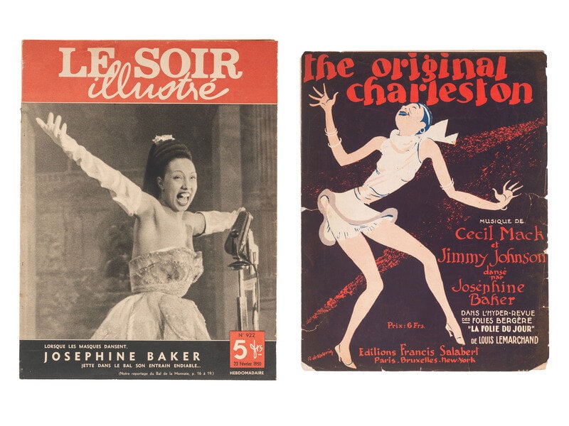 [BAKER, Josephine (1906-1975)]. A collection of vintage ephemera related to Baker and her performanc: [BAKER, Josephine (1906-1975)]. A collection of vintage ephemera related to Baker and her performances. A collection of 20+ pieces of Josephine Baker ephemera including vintage sheet music, vintage ma