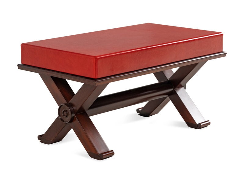 A Custom Red Leather-Upholstered Gilt Metal Stool (1 of 2)