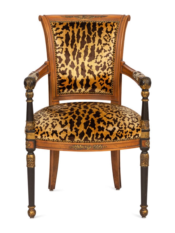 A Directoire Style Ebonized and Parcel Gilt Walnut Fauteuil (1 of 8)