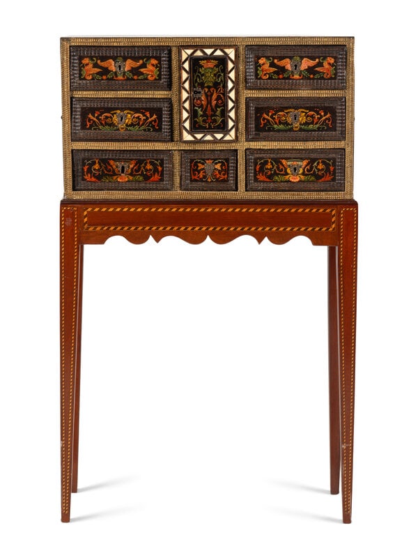 An Italian or Flemish Painted Collector's Cabinet on Stand (1 of 4)