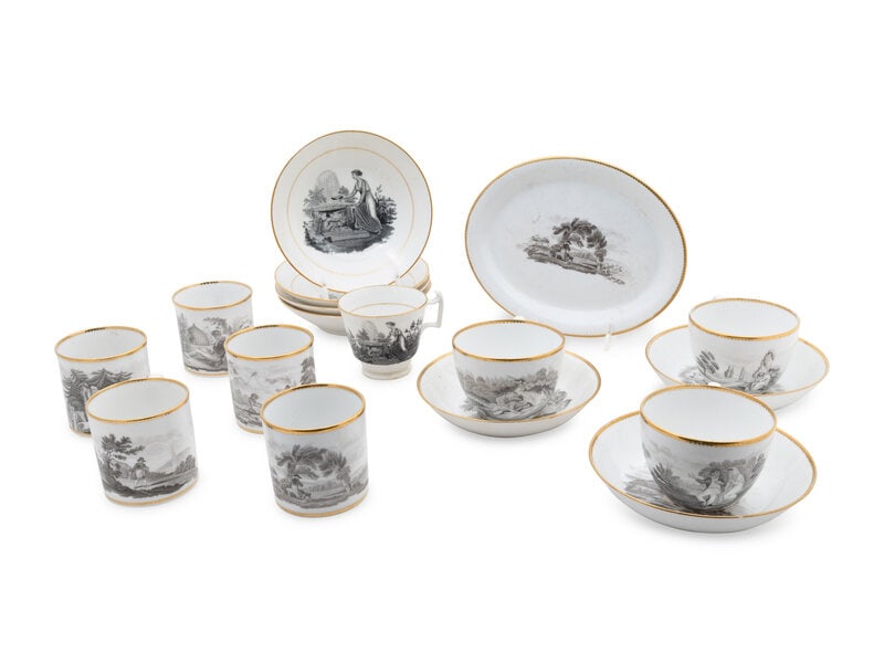 An Assembled English Porcelain Transferware Partial Dessert Service (1 of 4)
