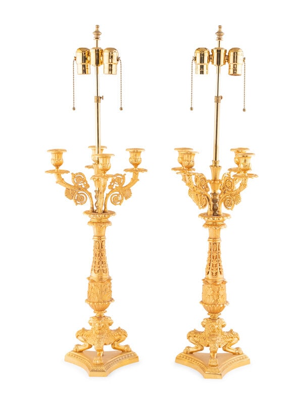 A Pair of Louis Philippe Style Gilt Bronze Candelabra Mounted as Lamps (1 of 2)