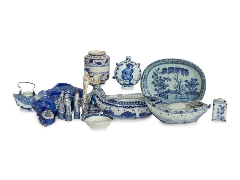 A Group of Fourteen Miscellaneous Blue and White Earthenware Articles
including Chinese export porce (1 of 2)