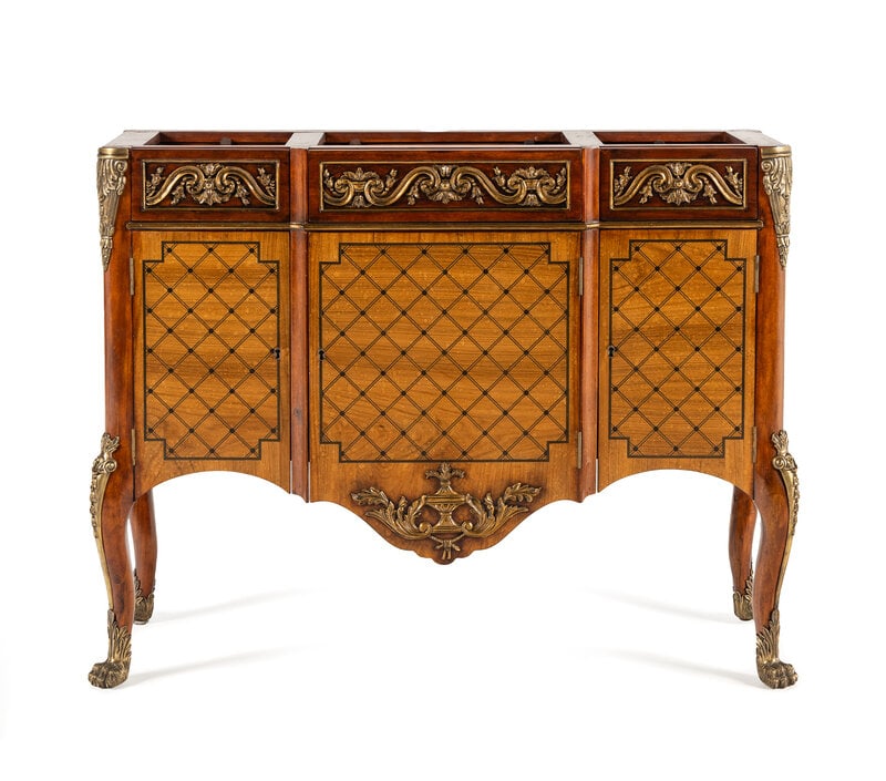 A Louis XV/XVI Transitional Style Gilt Bronze Mounted Marquetry Commode (1 of 2)