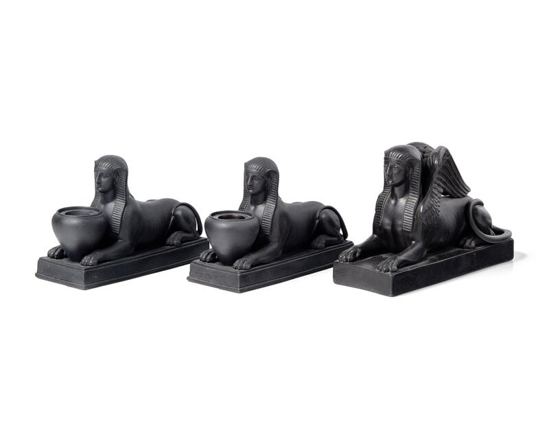 A Wedgwood Black Basalt Sphinx Figure and Two Related Inkwells (1 of 3)