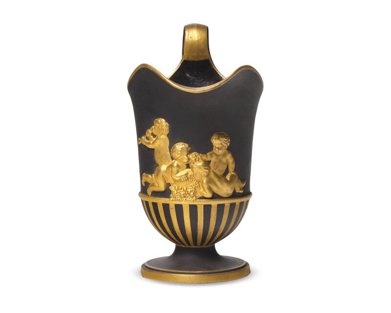 A Wedgwood Parcel-Gilt Black Basalt Creamer (1 of 3)