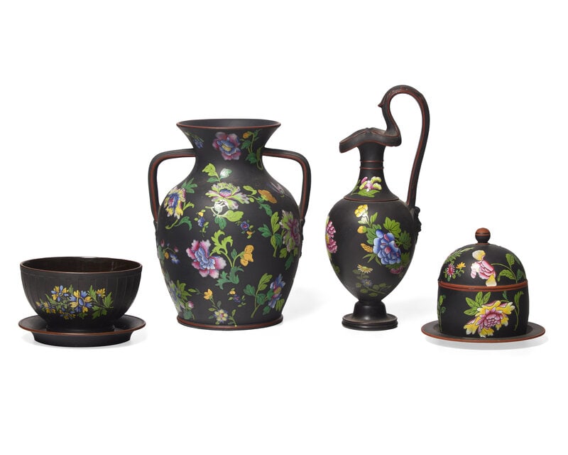 Six Wedgwood Enameled Basalt Capriware Table Articles (1 of 4)