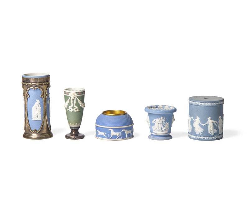 A Group of Five Wedgwood Blue and Green Jasperware Desk Articles (1 of 4)