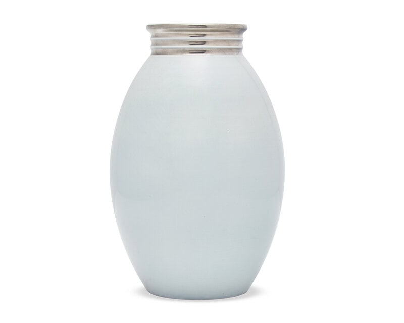 A Wedgwood Platinum and Gray-Glazed Vase: A Wedgwood Platinum and Gray-Glazed Vase Designed by Keith Murray (1892-1981), Early 20th Century Shape no. 3985, with platinum decoration; with impressed Wedgwood stamp and printed Keith Murray sign