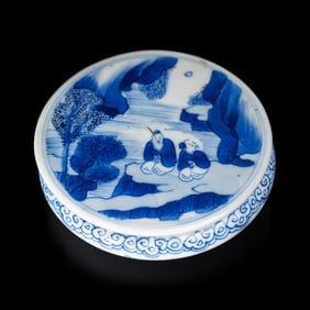 A Chinese Blue and White Porcelain Seal Paste Box, Kangxi Period 清康熙 青