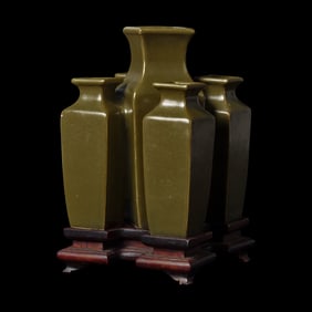 An Unusual Chinese Teadust Glazed Five-Mouthed Conjoined Vase 茶葉末釉