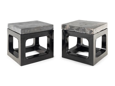 A Pair of Chinese 'Gold Brick' Jinzhuan Stele Top Side Tables, Daoguang Period 清道