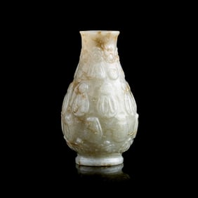 A Small Chinese Jade 'Floral' Vase 青玉刻花瓣紋香瓶