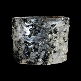 An Unusual Chinese Carved Rutile Quartz 'Pine and Cranes' Brushpot, Bitong 髮晶雕